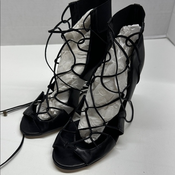 Jimmy Choo Heels Caged Lace Up Open Toe High Heeled Shoes Leather Black 37.5 - Picture 11 of 11